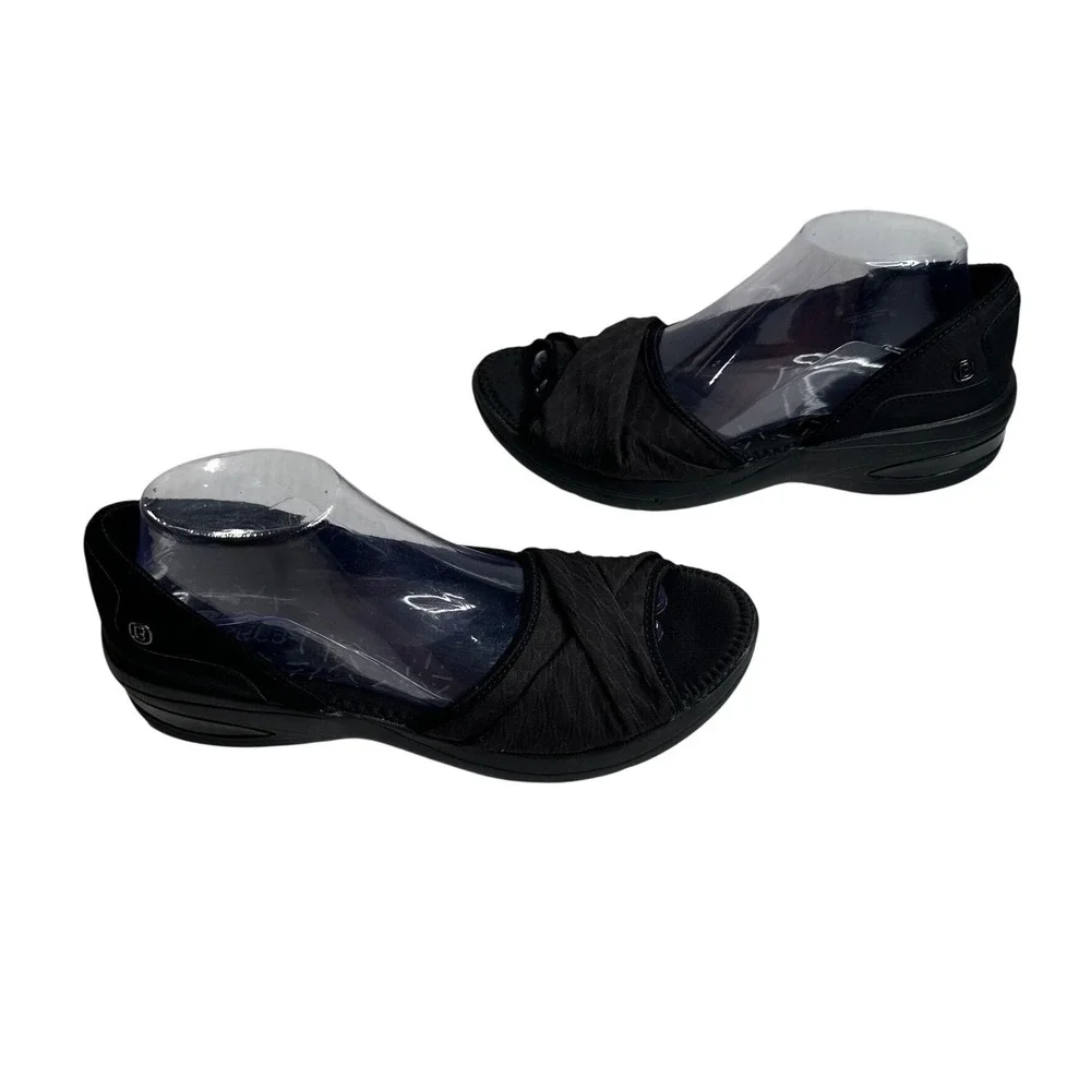 Bzees Remix Women's Black Stretch Peep Toe Wedge‎ Sandals Size 10M Casual